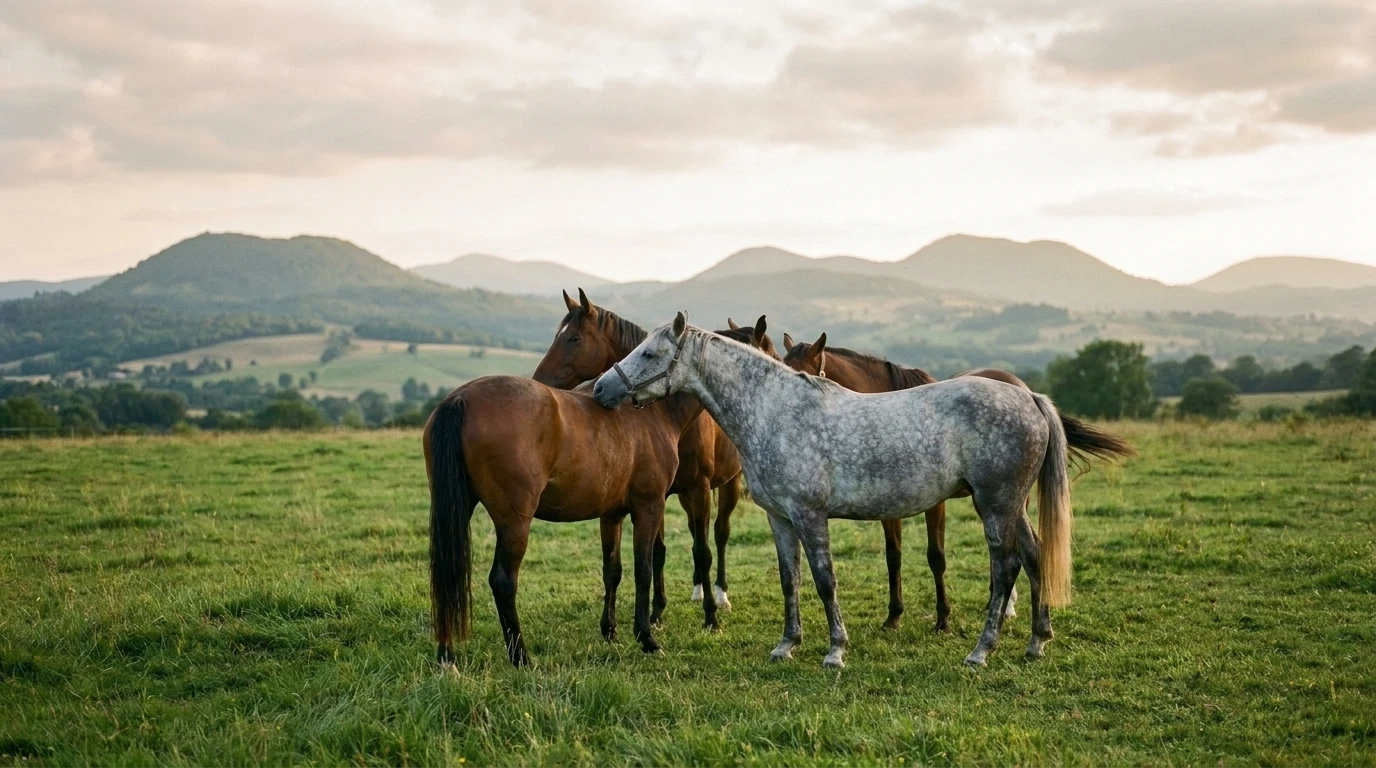 Les chevaux du Prairies de Vort en liberté, Puy-de-Dôme